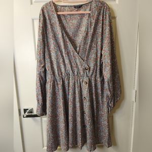 SHEIN Curve 4XL Blue Red Floral Long‎ Sleeve Dress